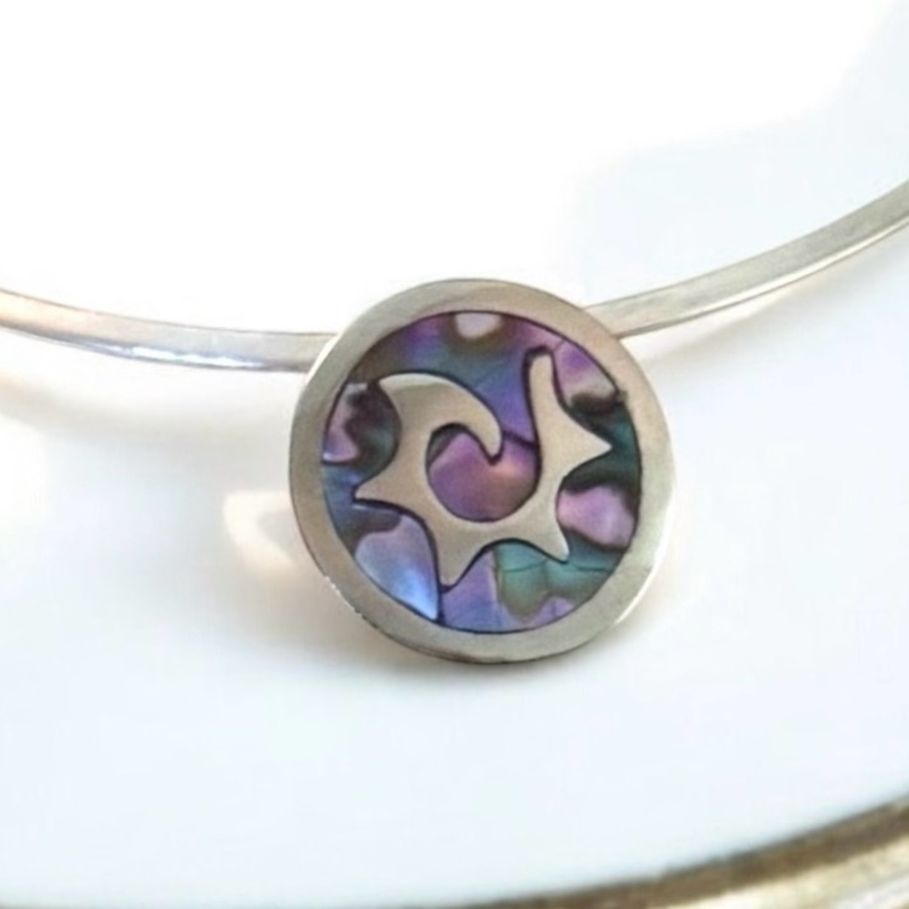 Vintage Sterling Silver Abalone Inlay Mosaic Pendant